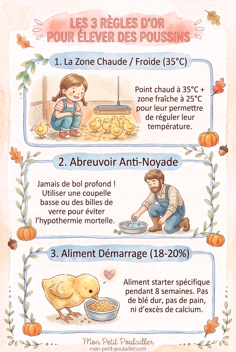 Infographie 3 règles d'or élever des poussins