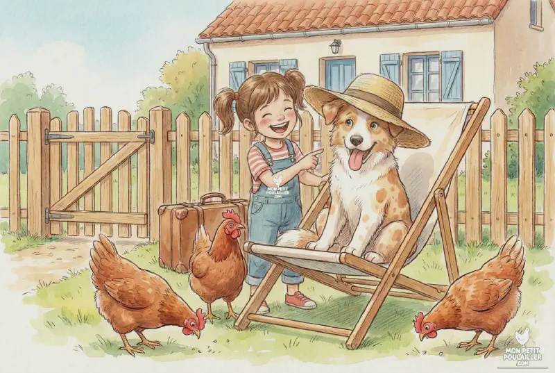 Barnabé le chien monte la garde devant le poulailler