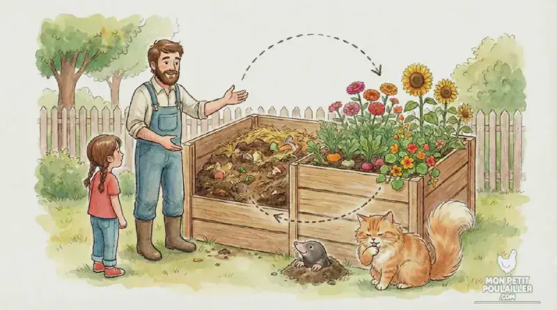 Martin explique le compostage à Anna