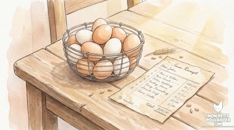 Le bilan comptable : des œufs frais sur la table de la cuisine