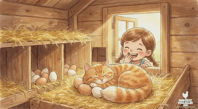 Anna s'amuse de voir Pistache dormir dans un nichoir