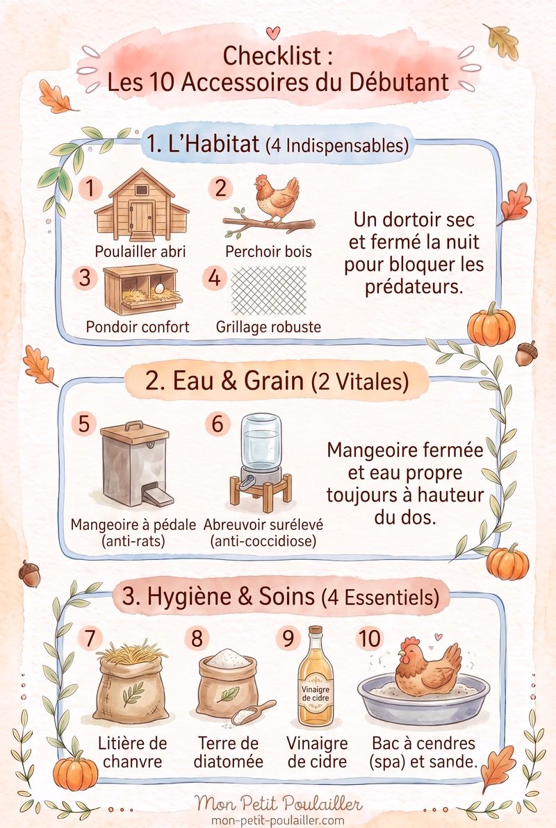 Infographie - Les 10 accessoires indispensables pour débuter son poulailler