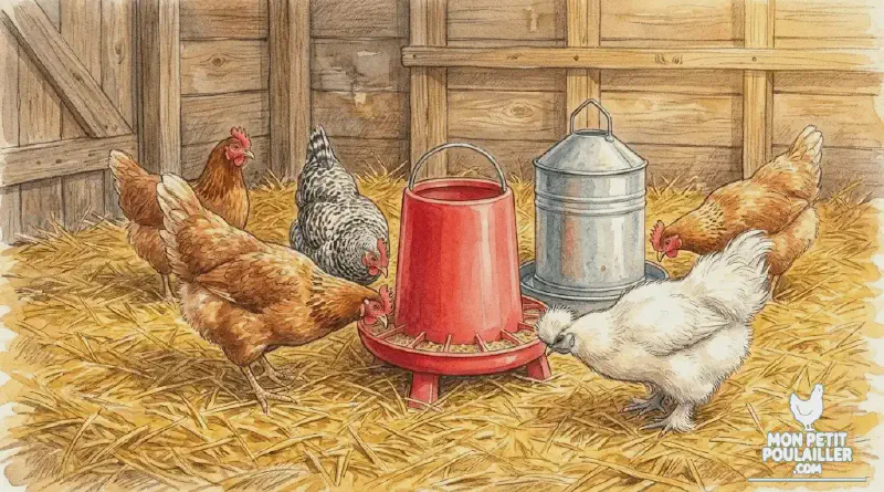 Le duo indispensable : une mangeoire et un abreuvoir pour 3 à 4 poules