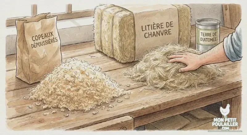 Comparatif texture litière chanvre et copeaux