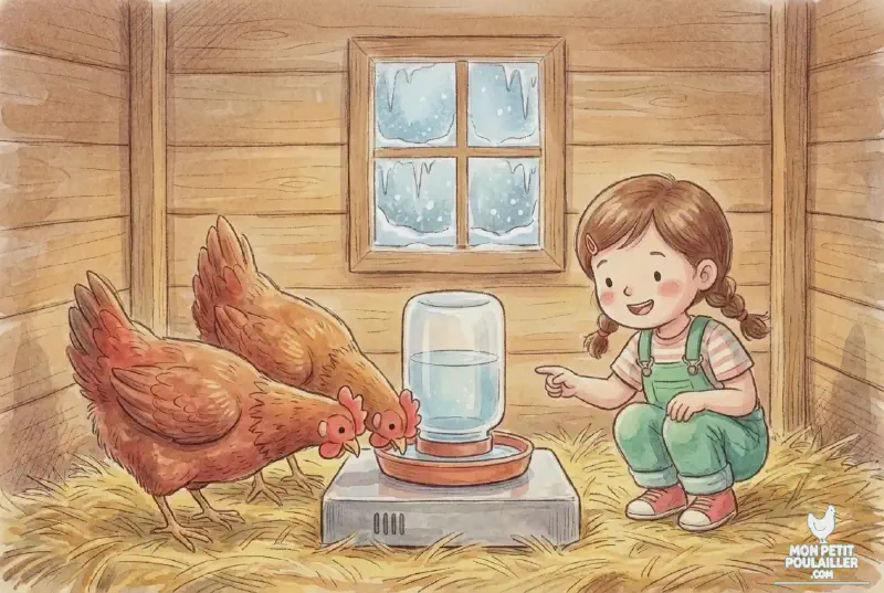 Anna aide Martin à installer le socle chauffant pour garantir une eau toujours liquide