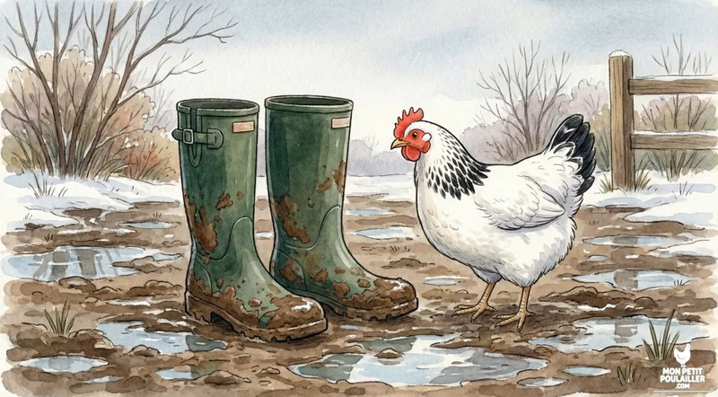 Bottes de jardin pleines de boue collante