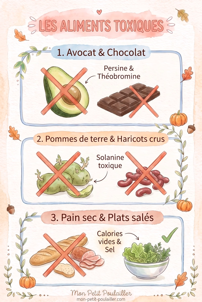 Infographie - Les 6 aliments toxiques à éviter pour les poules