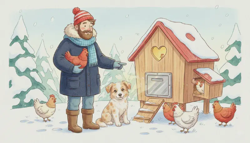 Martin et Barnabé devant le poulailler