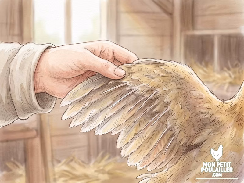 Plumes tombées dans le dortoir du poulailler