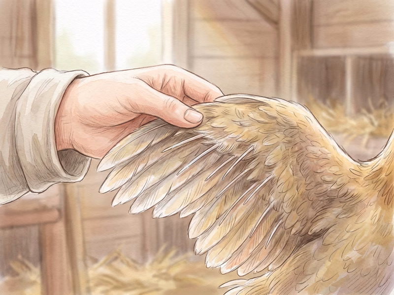 Fourreaux de nouvelles plumes en repousse sur l'aile d'une poule