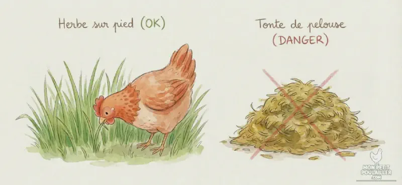 Comparaison entre herbe sur pied (sûre) et herbe de tonte (dangereuse)