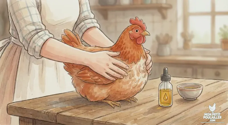 Julie massant le jabot de Roussette avec douceur