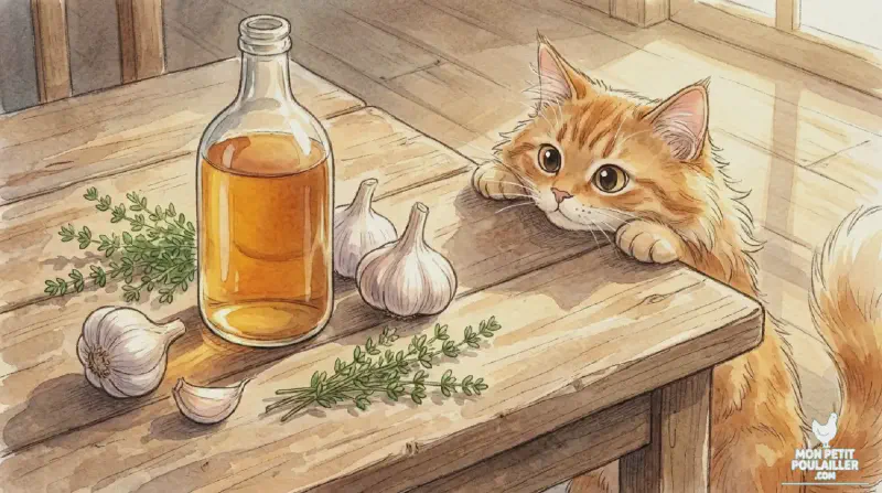 Gousses d'ail et herbes fraiches sur la table de préparation